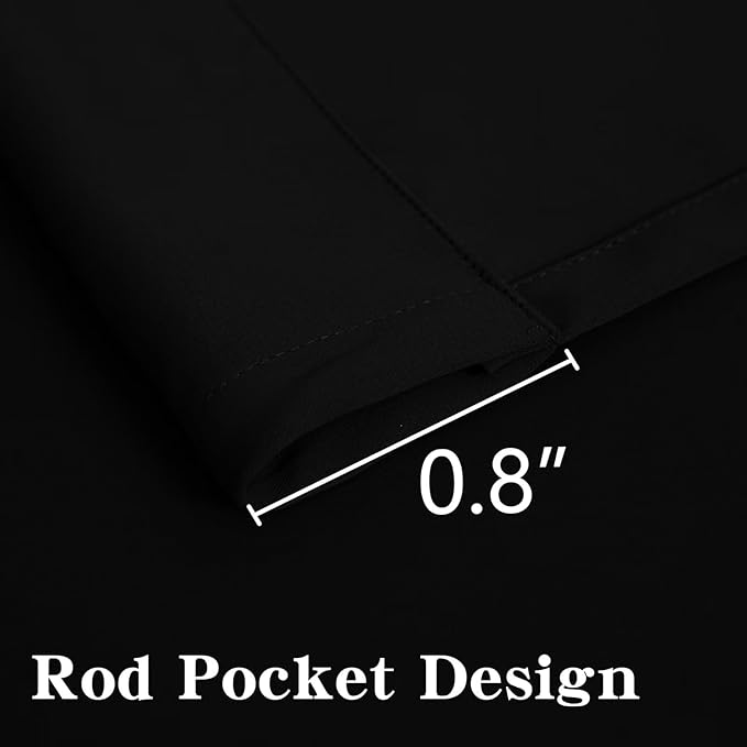 Blackout Curtains 96 Inches Long 2 Panels Set, Black Curtains Thermal Insulated Room Darkening Drapes for Bedroom, Rod Pocket Light Blocking Drapes Living Room Windows(52W × 96L, Black)