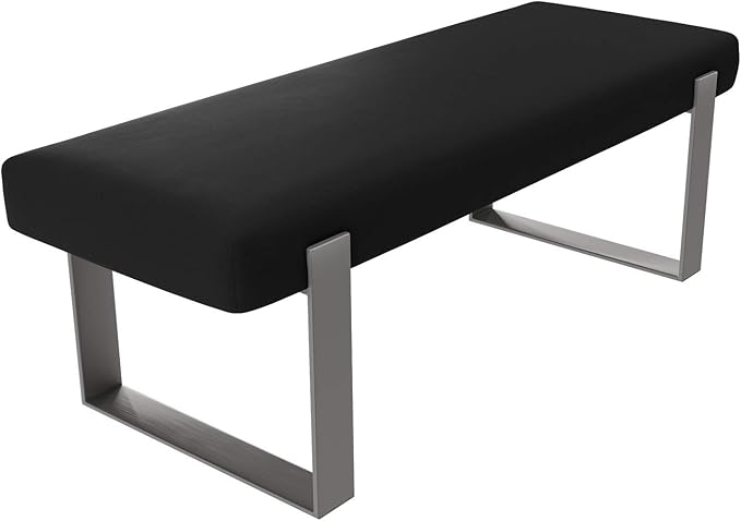 VANT Upholstered Bed Bench - Vintage Leather Jet Black - Brushed Nickel - Contemporary Modern, Bedroom Bench Seat, Hallway, or Entryway