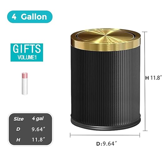 4 Gallon Bathroom Trash Can with Lid, Black Leather Garbage Can, Modern, Bedroom Wastebaskets, for Kitchen Powder Room Hotel Office (15L Black)
