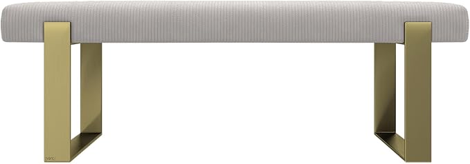VANT Upholstered Bed Bench - Ribbed Stone - Burnished Brass - Contemporary Modern, Bedroom Bench Seat, Hallway, or Entryway