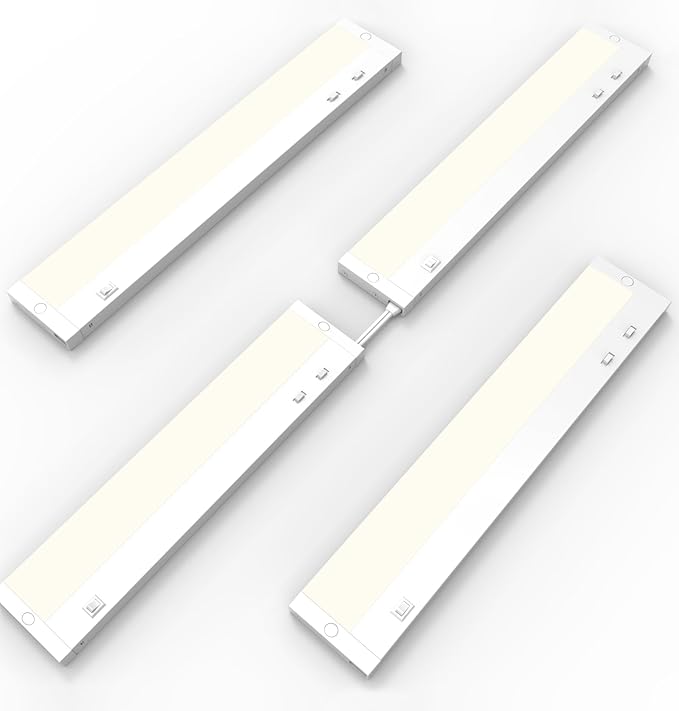 16 Inch Under Cabinet Lighting Plug in, 9W 120V 3 Color 3000K/4000K/5000K, 3 Brightness, Super Bright, Ultra Thin Under Counter Lights for Kitchen, Linkable LED Cabinet Light, White 4Pack