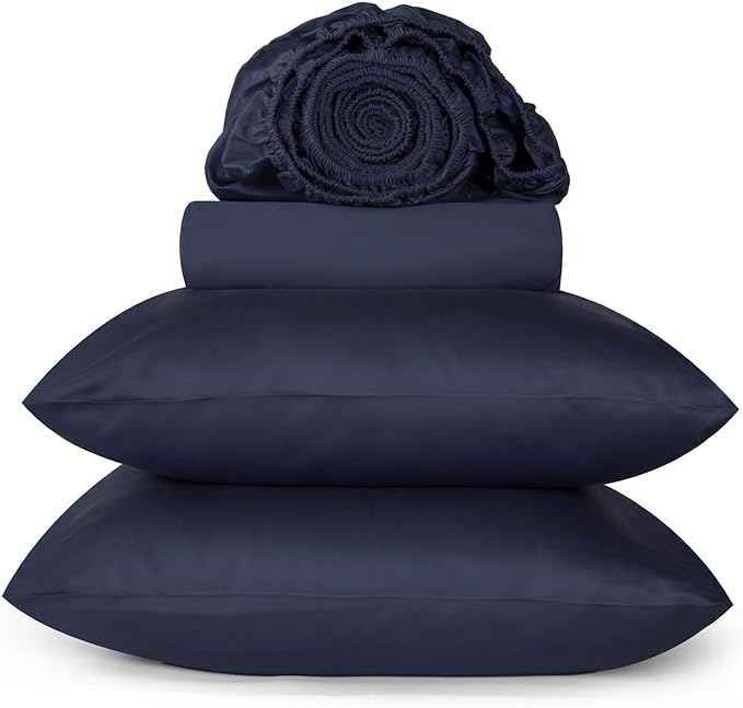 URBANHUT 800 Thread Count 100% Cotton Queen Size Sheets, Luxury 4 Piece Queen Bedsheets, Hotel Sheets Sateen Finish - Better Than Egyptian, 16" Elasticized Deep Pocket - Navy Blue