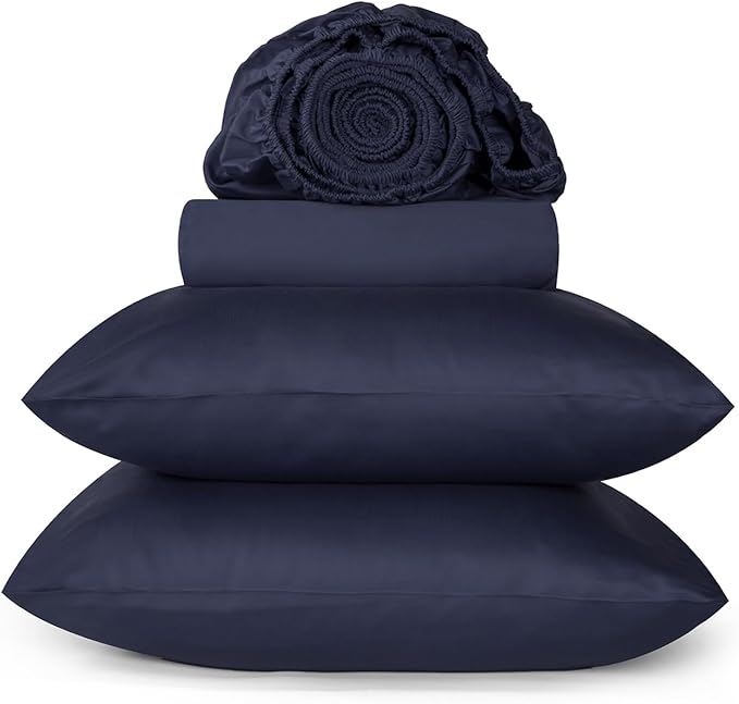 URBANHUT 800 Thread Count 100% Cotton Full Size Sheets, Luxury 4 Piece Full Bedsheets, Hotel Sheets Sateen Finish - Better Than Egyptian, 16" Elasticized Deep Pocket - Navy Blue