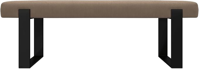 VANT Upholstered Bed Bench - Ribbed Taupe - Matte Black - Contemporary Modern, Bedroom Bench Seat, Hallway, or Entryway