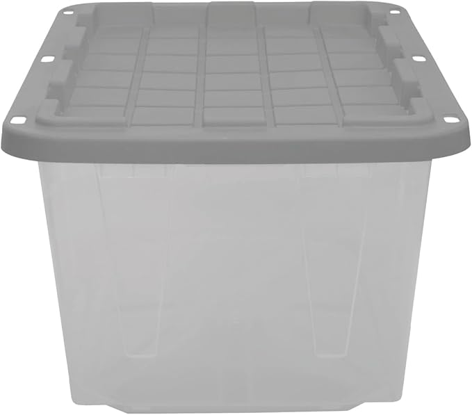 CX BLACK & YELLOW, 27-Gallon Heavy Duty Clear Storage Container & Snap-Tight Lid, Clear & Grey (14.3H x 20.6W x 30.6D), Weather-Resistant, Stackable, See-Through Organization Tote [2 Pack]