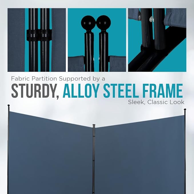 SteelAid Room Divider (Double Panel) – Folding Partition Privacy Screen for Office, Classroom, Dorm Room, Kids Room, Studio, Conference - 142" x 72" - Easy to Assemble, Freestanding & Foldable