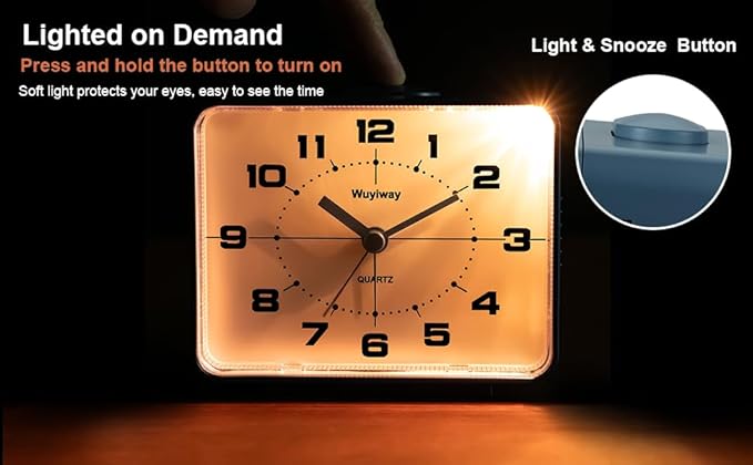 Retro Analog Alarm Clock, Battery Operated,4" Vintage Decor for Bedroom, Nightstand, Bedside, Desk, Table,Silent,Lighted on Demand and Snooze,Ascending Beep Sounds,Easy to Set (Blue)