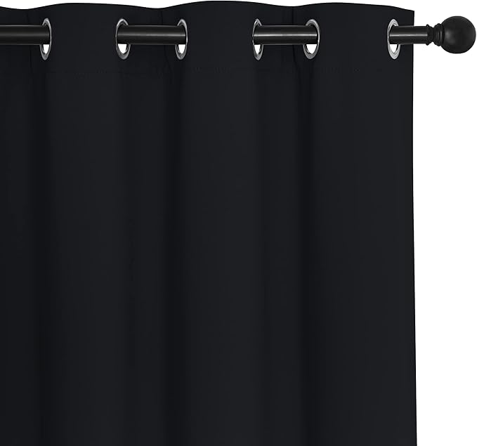 NICETOWN Black Out Curtain for Bedroom 102 inches Long, Grommet Thermal Insulated Light Blinds Room Darkening Window Treatment for Boys Room, 1 Panel, W52 x L102, Black