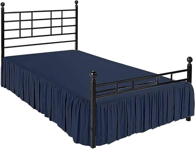 Navy Blue Solid Ruffled Bed Skirt Twin XL-28 Inch Drop Split Corner, Microfiber Bedskirt with Platform Three Sided Coverage