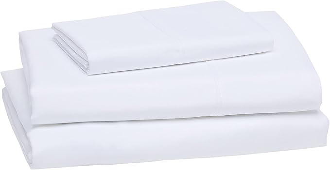 Amazon Basics Lightweight Super Soft Easy Care Dorm-Friendly, Microfiber 3 Piece Bed Sheet Set with 14-Inch Deep Pockets, Twin XL, Bright White, Solid