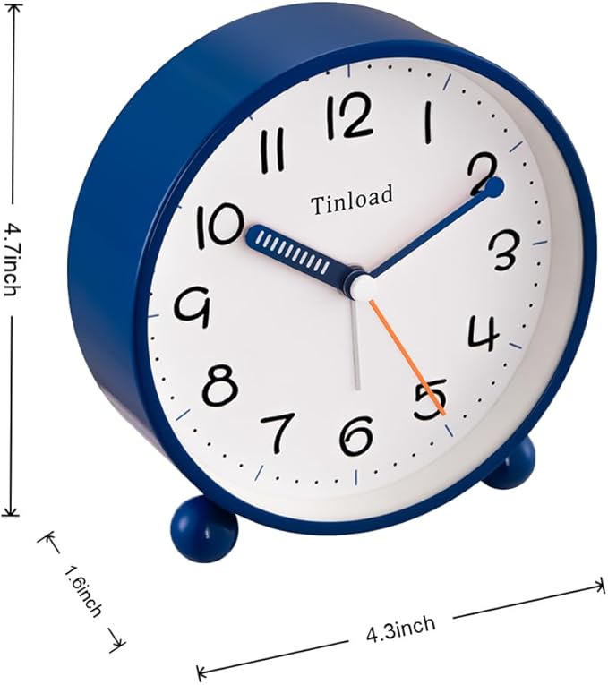 4.5" Antique Retro Analog Alarm Clock, Small Silent Battery Operated Clock with Manual Light, Snooze, Vintage Decor for Bedroom, Living Room, Office, Bedside,Desk（Blue）