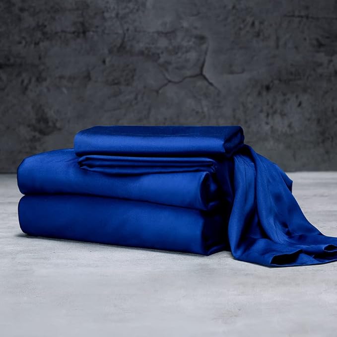 LUXOME Luxury Sheet Set | 100% Rayon (Viscose) from Bamboo | King Size - Sapphire | Deep Pockets | 4-Piece Set (Fitted, Flat, 2 Pillowcases)