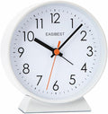 No Ticking Silent Alarm Clock,Easy to Read and Use,Ascending Sound,1 AA Battery Operated,Snooze Light,Bedside Desk Clock,White