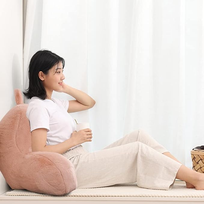 Holawakaka Reading Pillow for Sitting up in Bed Sofa Kids Teens, Backrest Pillow with Arms for Girls Women Petites Pregnancy, Back Support Cushion for Couch Floor Nursery Playroom Blush
