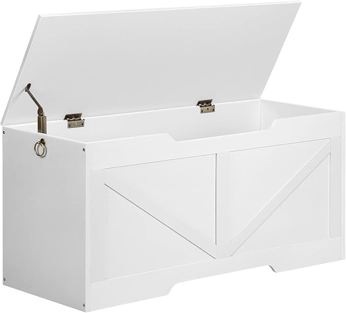HOOBRO Storage Bench, 39.4” Retro Wooden Storage Chest with U-Shaped Cut-Out Pull, Safety Hinge, Supports 220 lb and Easy Assembly for Toy Box Organizer (White) WT771CW01