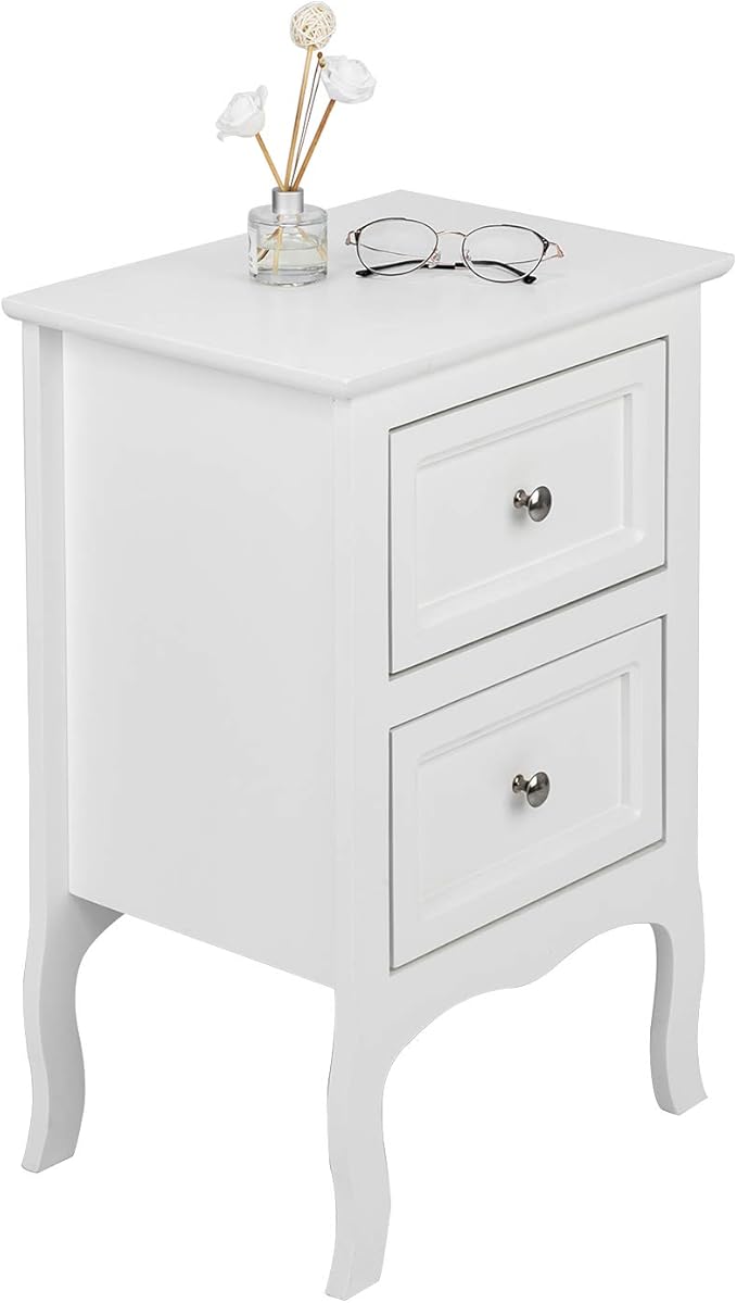 Bonnlo White Nightstand Set of 2, Nightstands with 2 Drawers, Bed Side Table/Night Stand, Small Nightstand for Bedroom, Small Spaces, College Dorm, Kids’ Room, Living Room, Wood, 16W x 12D x 24H