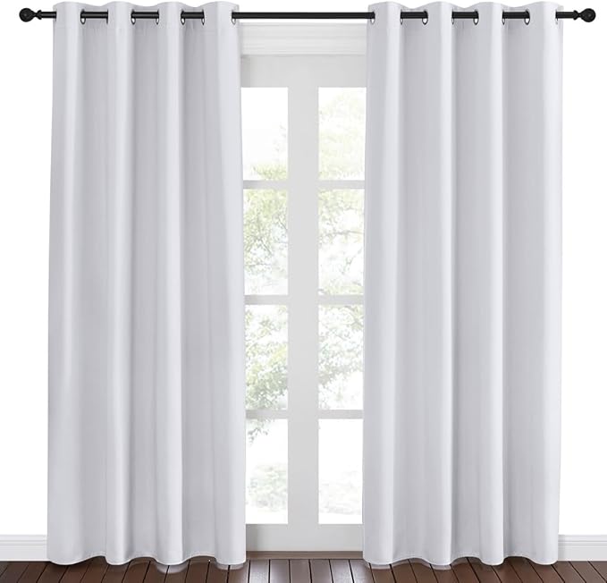 NICETOWN Room Darkening Window Curtain Panel - (Greyish White/Silver Grey Color) Solid Thermal Insulated Blind Privacy Drape for Bedroom,52x84 inches, 1 Pack