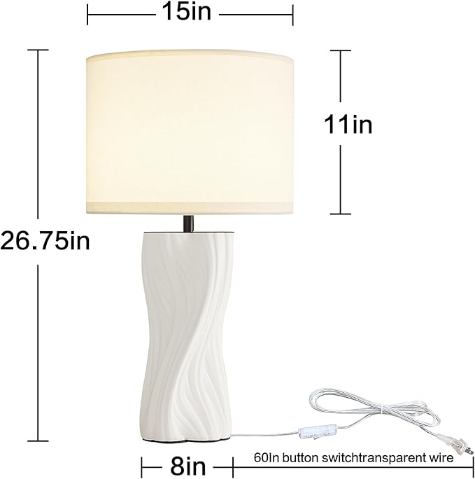 Modern Plug in Ceramic Table Lamps Large 26.75In White Table Lamp Living Room