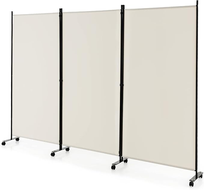 GOFLAME 3 Panel Folding Room Divider, 6FT Rolling Privacy Screen with Lockable Wheels, Portable Room Partition Screen, Freestanding Wall Divider and Separator for Home Office, White