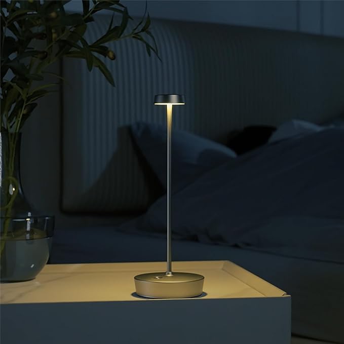 2Pack Cordless LED Table Lamp，Rechargeable Battery Desk Lamps, 3 Color Stepless Dimmable Metal Battery Table Lamps, Portable Table Light for Indoor/Outdoor/Restaurants/Bedroom/Bar