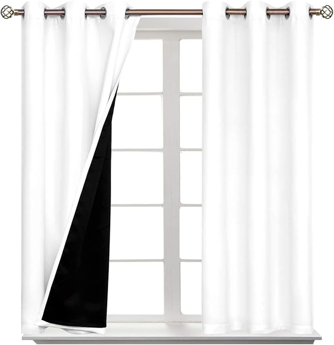 BGment Short 100% Blackout Curtains for Bedroom, Thermal Insulated Energy Efficiency Noise Reducing Grommet Curtains 54 Inch Length with Liner for Small Window 2 Panels Each 42 Inch Wide, Pure White