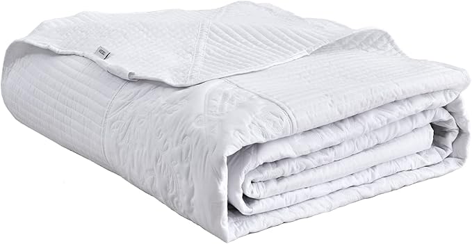 CHIXIN Oversized Bedspread Coverlet Set King Size - Lightweight Bedding Cover - Beautiful Stitching - 5 Piece Reversible Bedspread - Gorgeous Damask Paisley Pattern (King, Pure White)