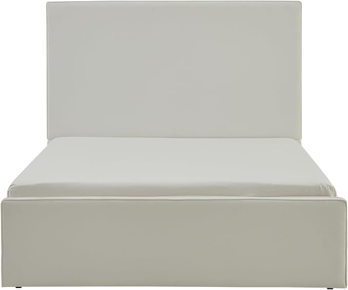King Size Upholstered Bed Frame, 52" High Headboard Wingback Bedframe, Lucas Tall Headboard Floor Platform Beds, No Box Spring Needed No Noise/Minimalist/Coconut Micro Suede, White