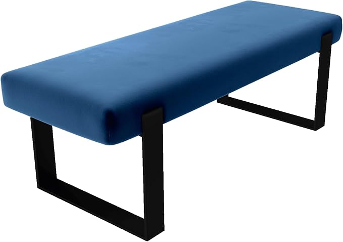 VANT Upholstered Bed Bench - Velvet Navy - Matte Black - Contemporary Modern, Bedroom Bench Seat, Hallway, or Entryway