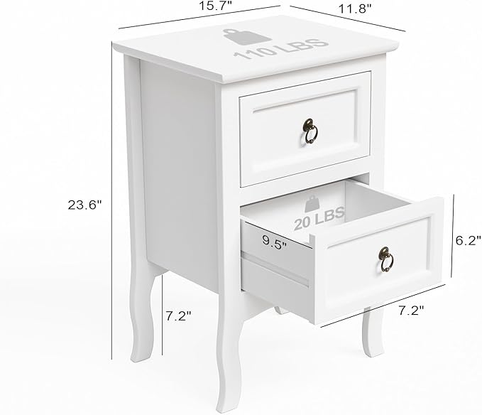 Bonnlo White Nightstands Set of 2, Tool-Free Setup Nightstand, 2 Drawer Night Stands for Bedrooms, Easy & Quick Install Small Bedside Tables, Girls Nightstand, Side Table, End Table for Small Spaces