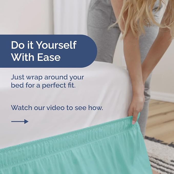 Wrap Around Dust Ruffle Bed Skirt - Spa Blue - Twin/Twin XL Size Beds with 15 Inch Drop - Easy Fit Elastic Strap - Adjustable Pleated Bedskirt w/Brushed Fabric Wrinkle Free - Women, Men, Kids & Teens