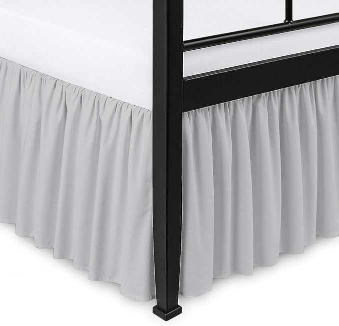 Ruffled Bed Skirt Split Corners with Platform, Tailored Fit Hotel Quality Wrinkle Free Ultra-Soft Microfiber Dust Ruffle, Upto 16 Inch Drop, Full, Light Grey