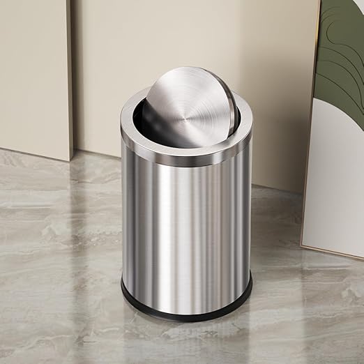 4.7 Gallon/18L Stainless Steel Bathroom Trash Can,Silver Garbage Bin with Swing Lid,Round,Elegant Waste Basket,for Toilet,Kitchen,Living Room,Hotel,Home (18L-Silver)