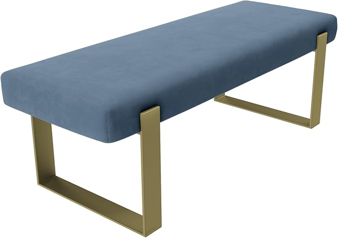 VANT Upholstered Bed Bench - Micro Suede Ocean Blue - Burnished Brass - Contemporary Modern, Bedroom Bench Seat, Hallway, or Entryway