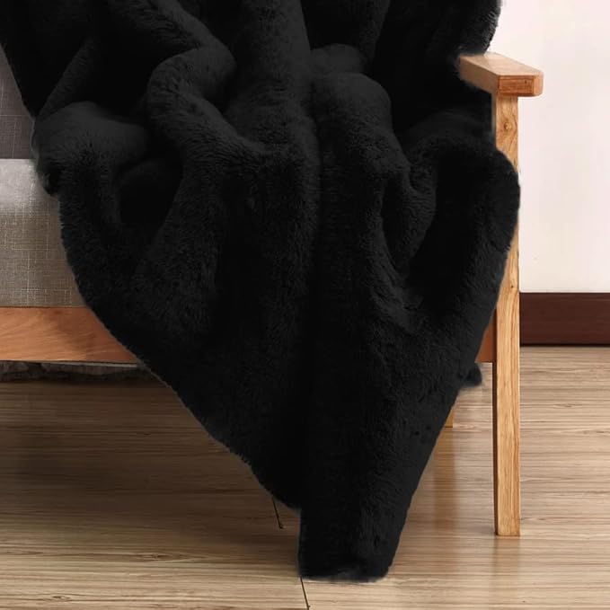 Fuzzy Rabbit Fur Rug Fluffy Rugs Washable Area Rugs for Living Room Black Furry Rug for Bedroom Rugs 3x5 Cute Room Girl Room Home Decor Rectangle