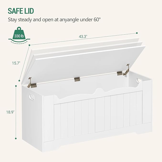 Hzuaneri 43.3" Storage Chest, Extra Large Storage Trunk with 2 Safety Hinges, Lift-Top Bench Box, Wooden Chest Organizer, Shoe Bench for Entryway, Bedroom, Living Room, White SB25503X