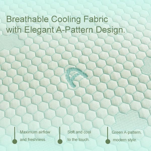 ACCURATEX Cooling Memory Foam Pillows for Sleeping Queen Size Set of 2, Adjustable Fluffy Pillows with Removable Cover, Cool Bed Pillow for Side Back Stomach Sleepers, Machine Washable, Green