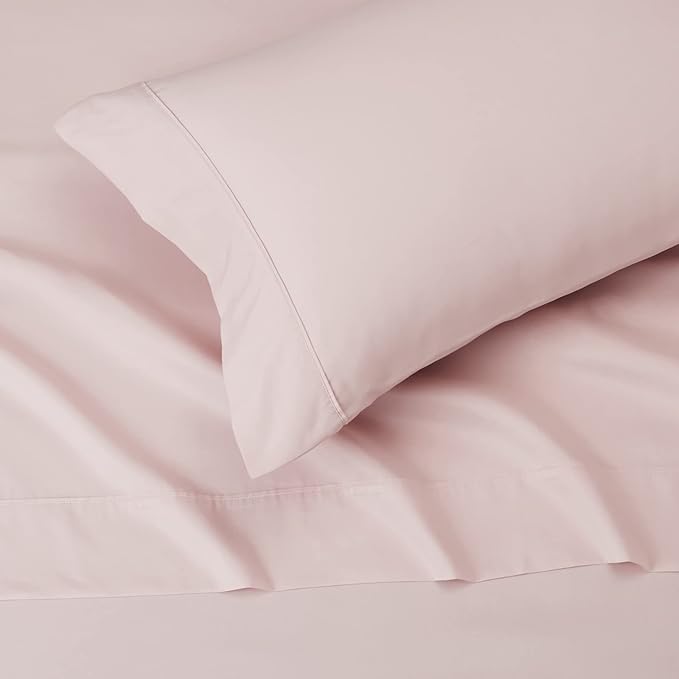 Amazon Basics Lightweight Super Soft Easy Care Wrinkle Free Microfiber 3 Piece Bed Sheet Set with 14-Inch Deep Pockets, Twin, Blush Pink, Solid, Kids, Men & Women Bedding