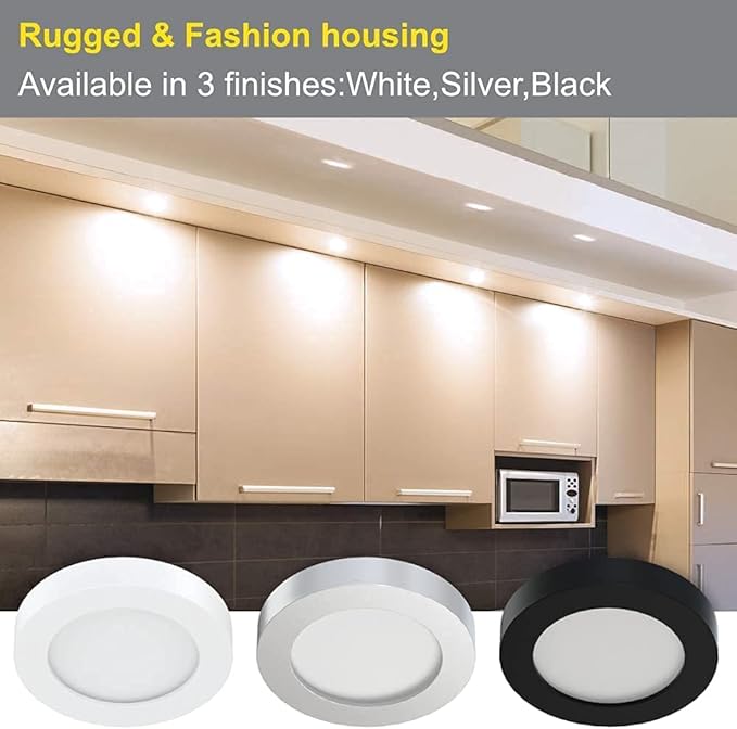 VST Under Cabinet Lights Plug in with Wired Touch Dimmer Switch,Recessed or Surface Mount,Natural White 3000K 12V 2W(12W Total, 60W Equivalent),6 Pack White Puck Lights Fixtures