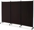 GOFLAME 3 Panel Folding Room Divider, 6FT Rolling Privacy Screen with Lockable Wheels, Portable Room Partition Screen, Freestanding Wall Divider and Separator for Home Office, Brown