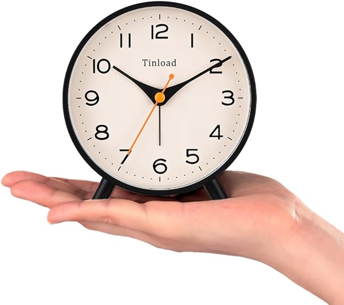 4.5" Antique Retro Analog Alarm Clock, Small Silent Bedside Desk Clock,Lighted on Demand, Battery Operated, Snooze, for Living Room, Bedroom, Bedside(Black)