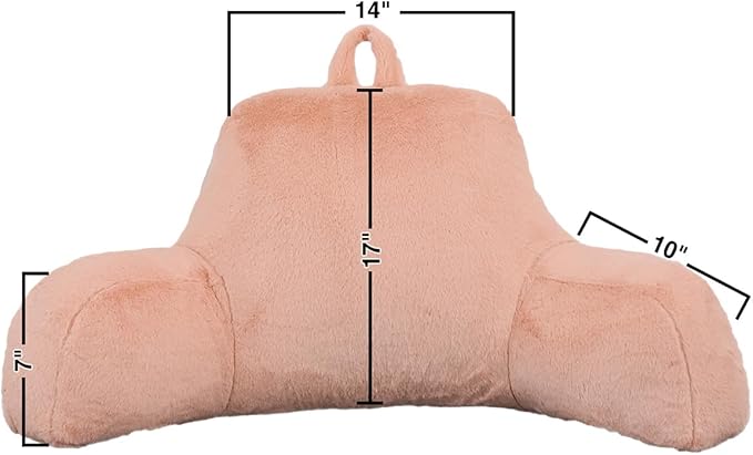 Holawakaka Reading Pillow for Sitting up in Bed Sofa Kids Teens, Backrest Pillow with Arms for Girls Women Petites Pregnancy, Back Support Cushion for Couch Floor Nursery Playroom Blush