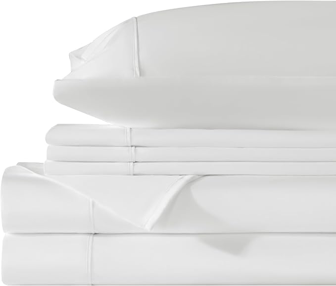 LBRO2M 1000 Thread Count 100% Egyptian Cotton Sheets Set 6 Piece Sets Queen Bed Sheet Deep Pocket Sheet Set 16" Soft Comfortable All Season (Queen, White)