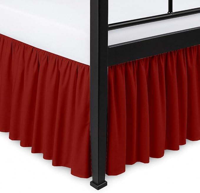 Ruffled Bed Skirt Split Corners with Platform, Tailored Fit Hotel Quality Wrinkle Free Ultra-Soft Microfiber Dust Ruffle, Upto 10 Inch Drop, Queen, Burgundy