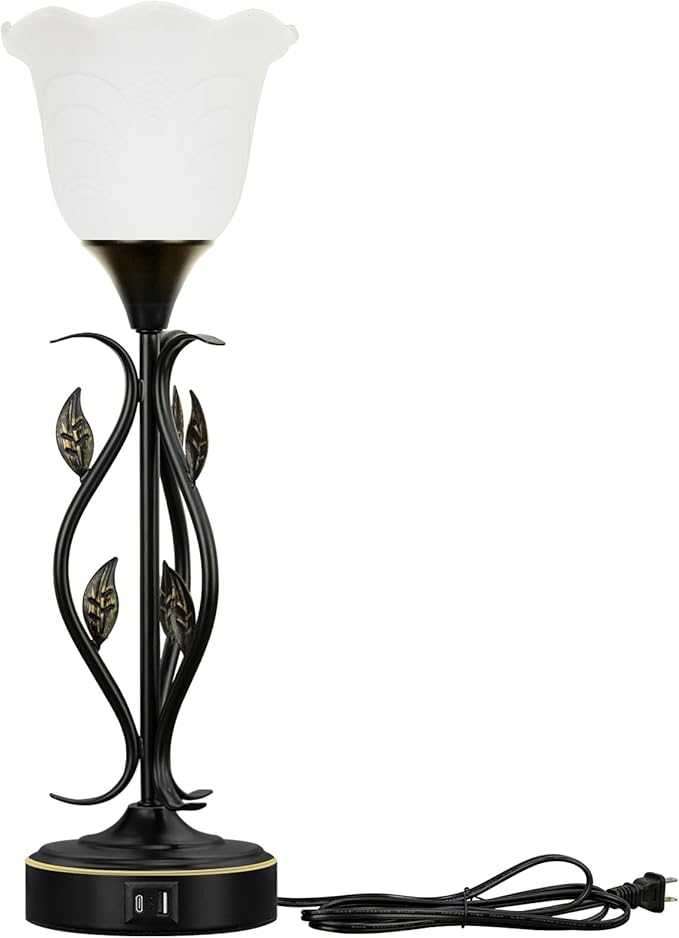 Bedside Lamps Set of 2, Table Lamp with USB Port 3 Way Dimmable Touch lamp Torchiere Nightstand Lamps with Rustic Vines Leaf and Glass Flower Shade lamp for Bedroom, Living Room, Office