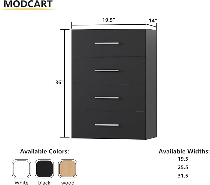 4 Drawer Short Tower Closet Unit, Modular Closet System, Wood Closet System Organizer with Storage for Walk In Closets, Clothing Rack Closet for Hanging Clothes, Bedroom, Black, 19.5"W