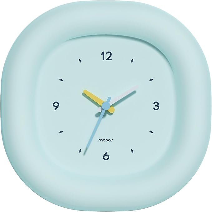 mooas Cute Mini Analog Marshmallow Clock 6.9 Inch Aesthetic Small Silent Bedside Desk Clock Battery Operated Non-Ticking Shelf Clocks for Décor Livingroom Bedroom Kitchen Desktop Gift Clock(Blue)