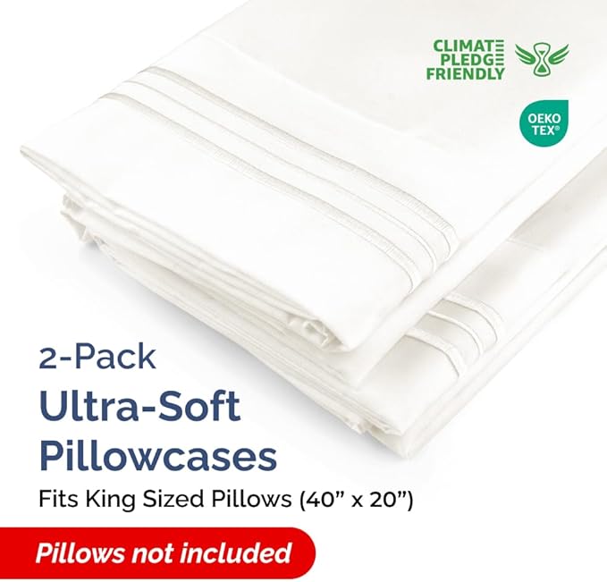 King Pillow Cases Set of 2 - Ultra Soft Hotel Quality Pillowcase Covers - Comfy, Cozy & Wrinkle Free - Shrinkage and Fade Resistant - Machine Washable Pillow Protectors - 2 Piece Set - Antique White