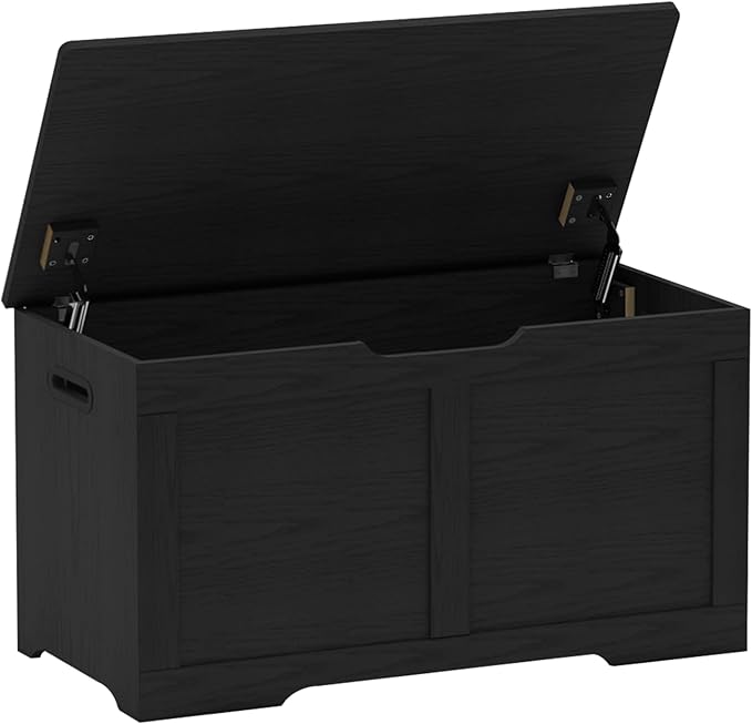 Timberer 31.5" Storage Chest, Wooden Storage Bench, Lift Top Toy Chest with 2 Safety Hinges, Large Toy Box, Entryway Shoes Bench for Living Room, Bedroom, Black