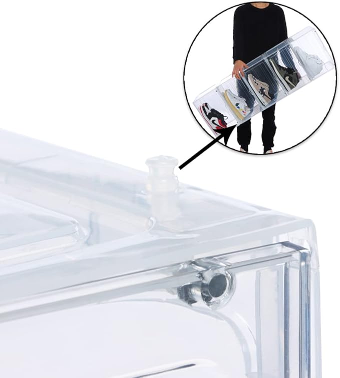 8 PACK XL Shoe Storage Box,Drop Side Sneaker Display Case,Shoe Boxes Clear Plastic Stackable 13.4”x 10.6”x 8.3” Fit up to US 13 (Clear 8Pack)