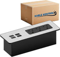 Kable Kontrol Recessed Power Strip Kit with Fast Charging 2 PD65W USB-C Ports, 2 USB-A Ports, 3 Power Desk Outlets, Replaceable Silver Finish Panel Plate Flush Mount Charging Station Grommet - 20 Pcs